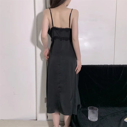 Elegant Female Nighty&Robe Set Long Bathrobe Nightgown Sexy Lace Trim Nightdress Sleepwear Spring Summer Silk Satin Home Wear