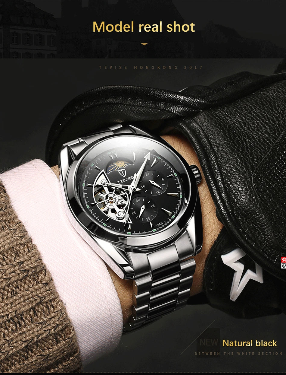 Relogio Masculino Tevise Mens Watches Top Brand Luxury Tourbillon Automatic Mechanical Watch Men Full Steel Waterproof Watches