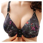 Women Bra Adjustable Shoulder Straps Push Up Rose Print Seamless Thin Back Closure Soft Breathable Padded Wireless Bra