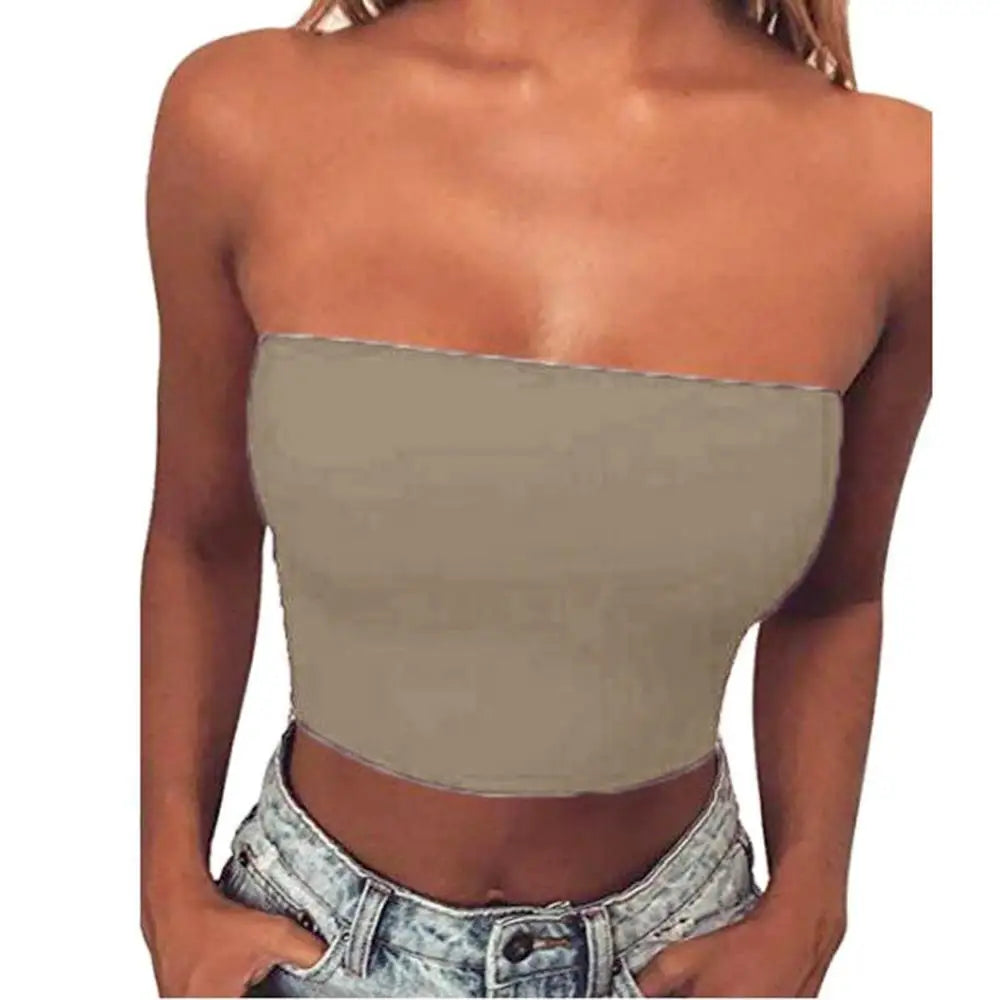 Women Tube Top Sexy Bodycon Crop Tube Top Solid Stretchy Tube Top Casual Every Day Tops Women's Strapless Cropped Mini Bustier