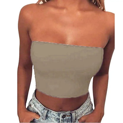 Women Tube Top Sexy Bodycon Crop Tube Top Solid Stretchy Tube Top Casual Every Day Tops Women's Strapless Cropped Mini Bustier