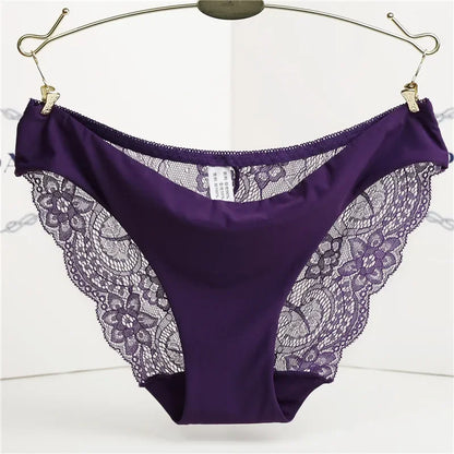 Women's Sexy Lace Panties Seamless Cotton Breathable Briefs Girls Transparent Underpants Plus Size Brand Underwear 1 Piece