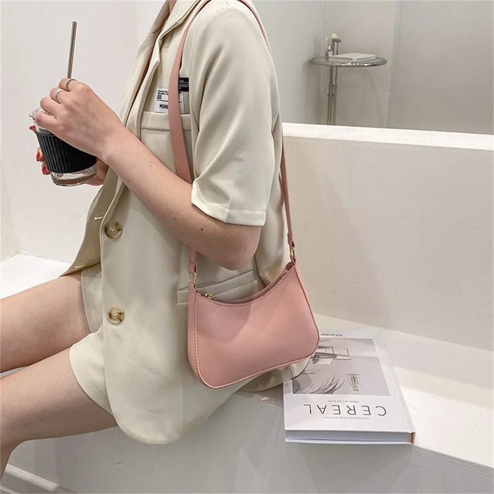 Women's Fashion Handbags Retro Solid Color PU Leather Shoulder Underarm Bag Casual Women  Handbags Designer Bag
