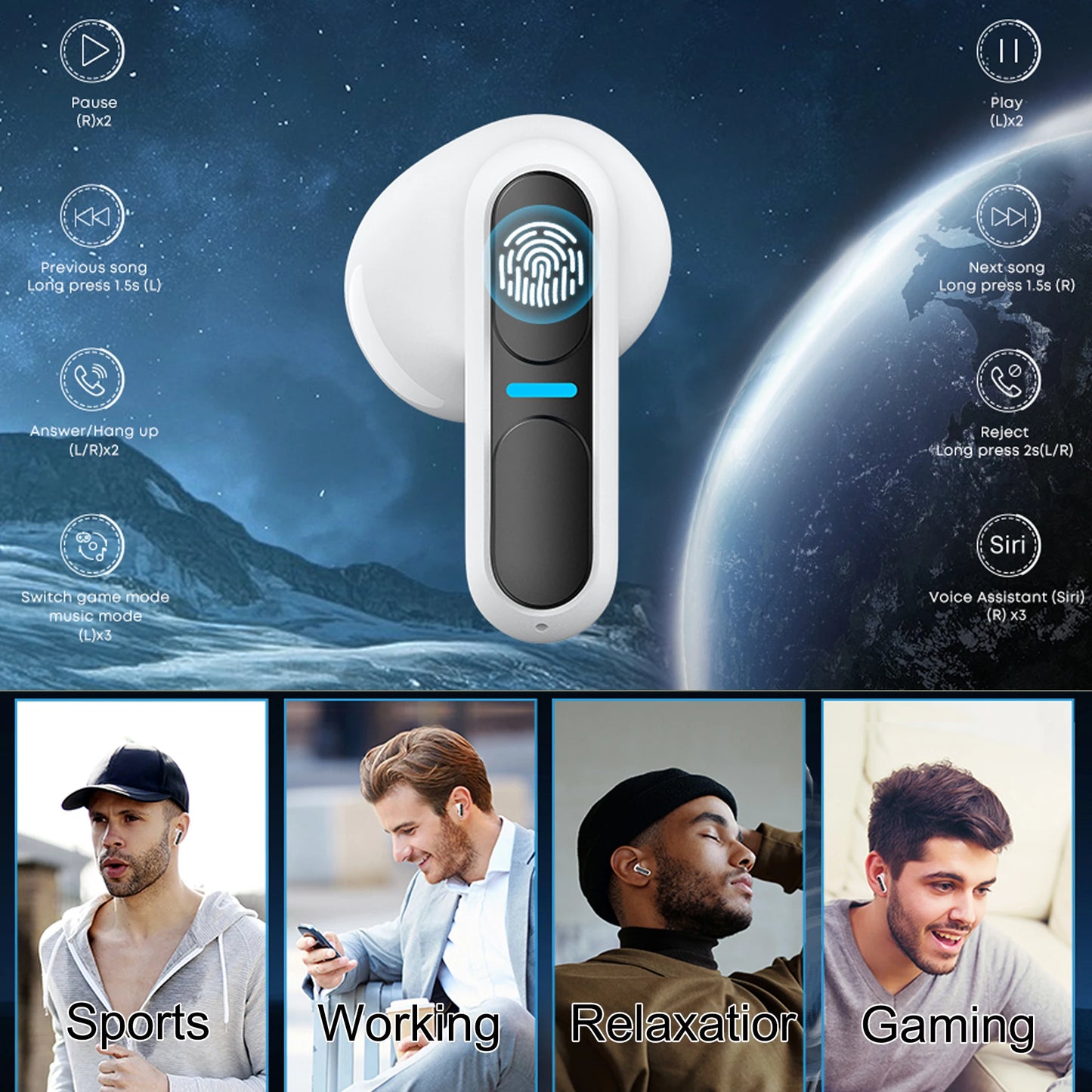 Wireless Earbuds Bluetooth 5.3 in Ear Headphones,Premium Sound Touch Control,Built-in MIC,Comfortable Fit Sports Earphones