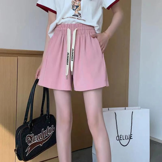Shorts for Women Home Elastic Waist Short Pants Woman Pink Loose Elegant Classic Trend Baggy 2024 Hot Fashion Clothing Outfits