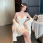 2Pcs Nighty&robe Women Sleepwear Sexy Strappy Nightdress Loos Kimono Gown Bathrobe Suit Warm Velour Nightgown