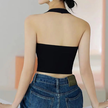 Women Halter Neck Tube Camis Sexy Backless Black White Tank Tops Streetwear Vest Female Crop Top Summer Basic T-shirts Ladies