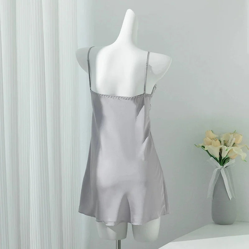 Sexy Lace Nighty&Robe Set Nightgown Silky Satin Home Dress Lounge Wear Summer Female Sleepwear Kimono Bathrobe Gown Lingerie