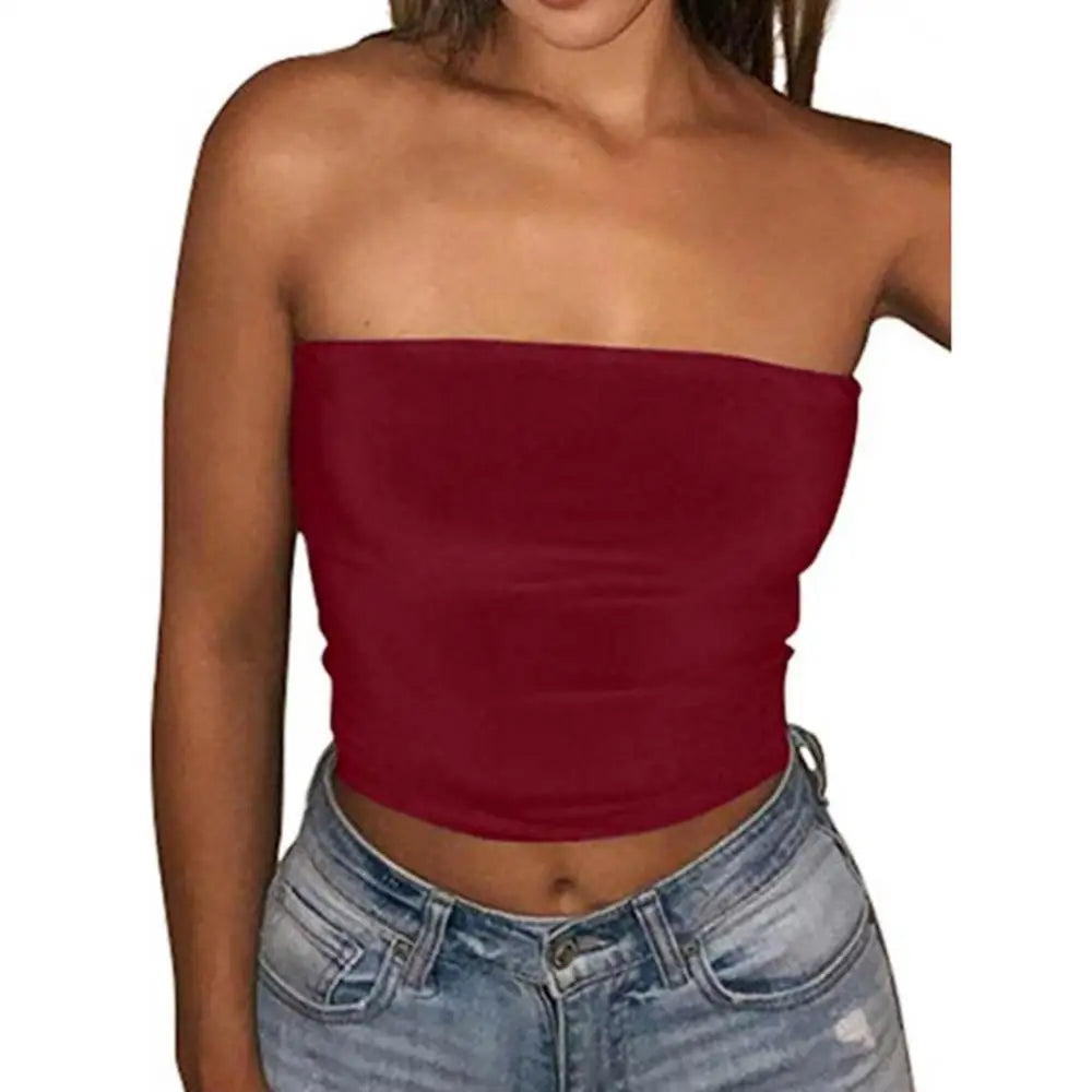 Women Tube Top Sexy Bodycon Crop Tube Top Solid Stretchy Tube Top Casual Every Day Tops Women's Strapless Cropped Mini Bustier