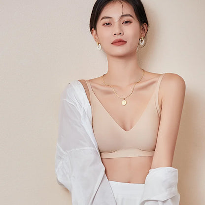 Women Silk Bra 89% Mulberry Silk 11% Spandex Lining 3/4 Cups Everyday wear Bra Wireless Wire Free Beige Black Intimates TA002
