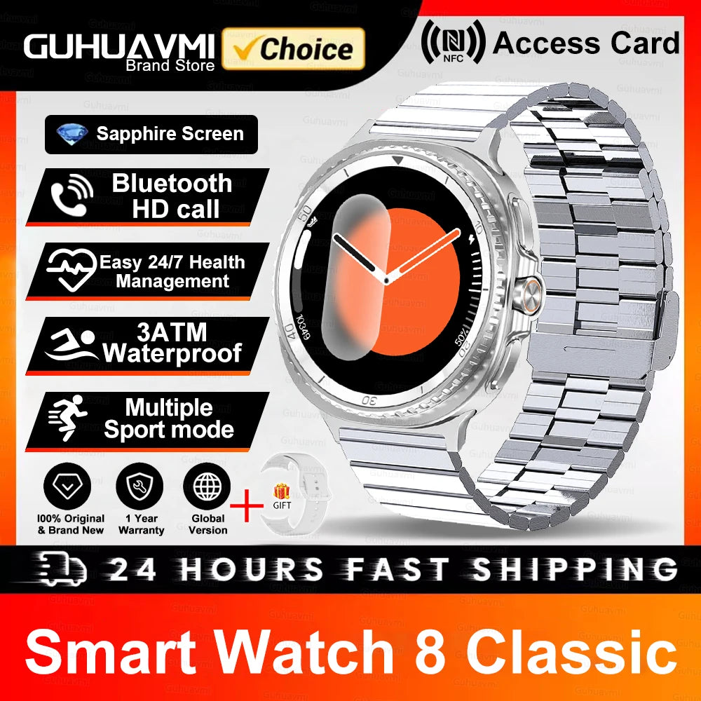 2025 NEW Smart Watch 8 Classic 46mm 1.43" AMOLED Screen IP68 Waterproof Sports Smartwatch BT Call Watch 7 Upgraded for Men Women