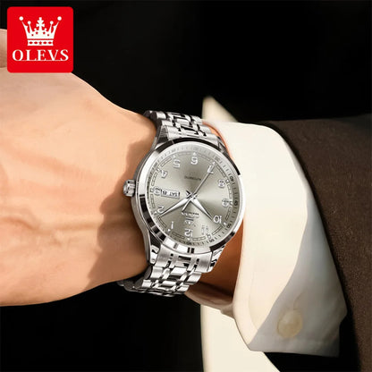 OLEVS Men Watches 7077 Luxury Fashion Top Brand Original Automatic Mechanical Watch for Man Double Scale Simple Trend Waterproof