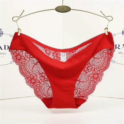 Women's Sexy Lace Panties Seamless Cotton Breathable Briefs Girls Transparent Underpants Plus Size Brand Underwear 1 Piece