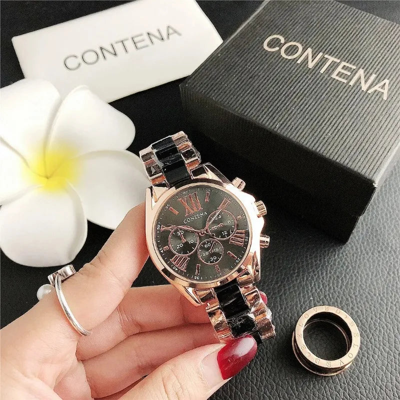 The New Watch Is Made of Ceramic Macaron Adhesive Alloy and Geneva Three Eyed Six Needle Decorative Women's Fashion Quartz