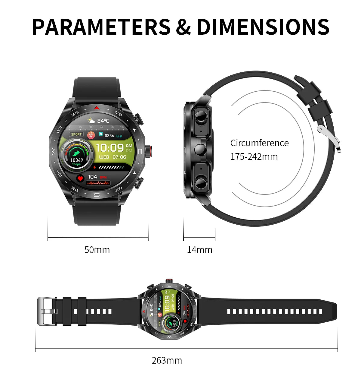 2025 New Smart Watch with TWS Earbuds 1.52 Inch AMOLED IP67 Waterproof Bluetooth Calls MP3 Music Smartwatch for Men Android iOS