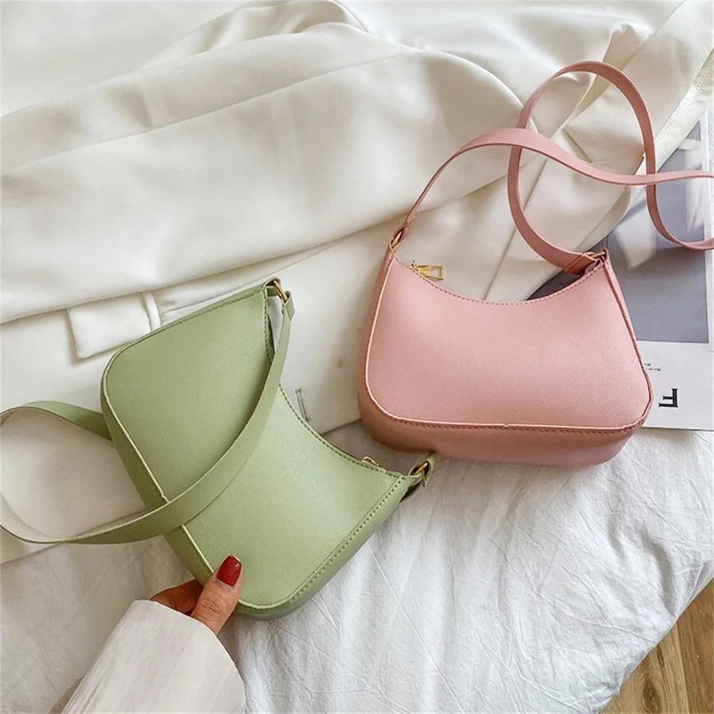 Women's Fashion Handbags Retro Solid Color PU Leather Shoulder Underarm Bag Casual Women  Handbags Designer Bag
