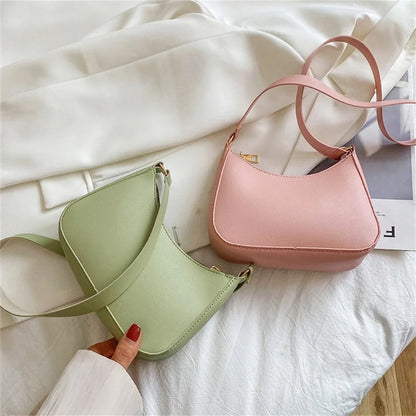 Women's Fashion Handbags Retro Solid Color PU Leather Shoulder Underarm Bag Casual Women  Handbags Designer Bag