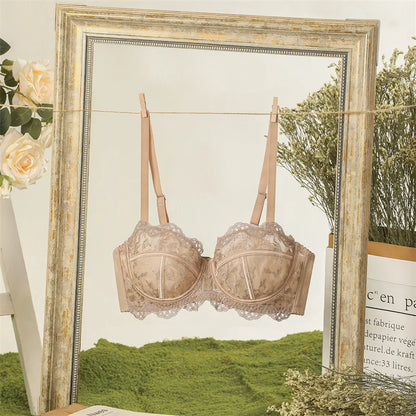 Bra of Women French Luxury Big Chest Appears Small Single Layer Ultra-thin Comfortable Gathering Sexy Lace Bra OWD6141