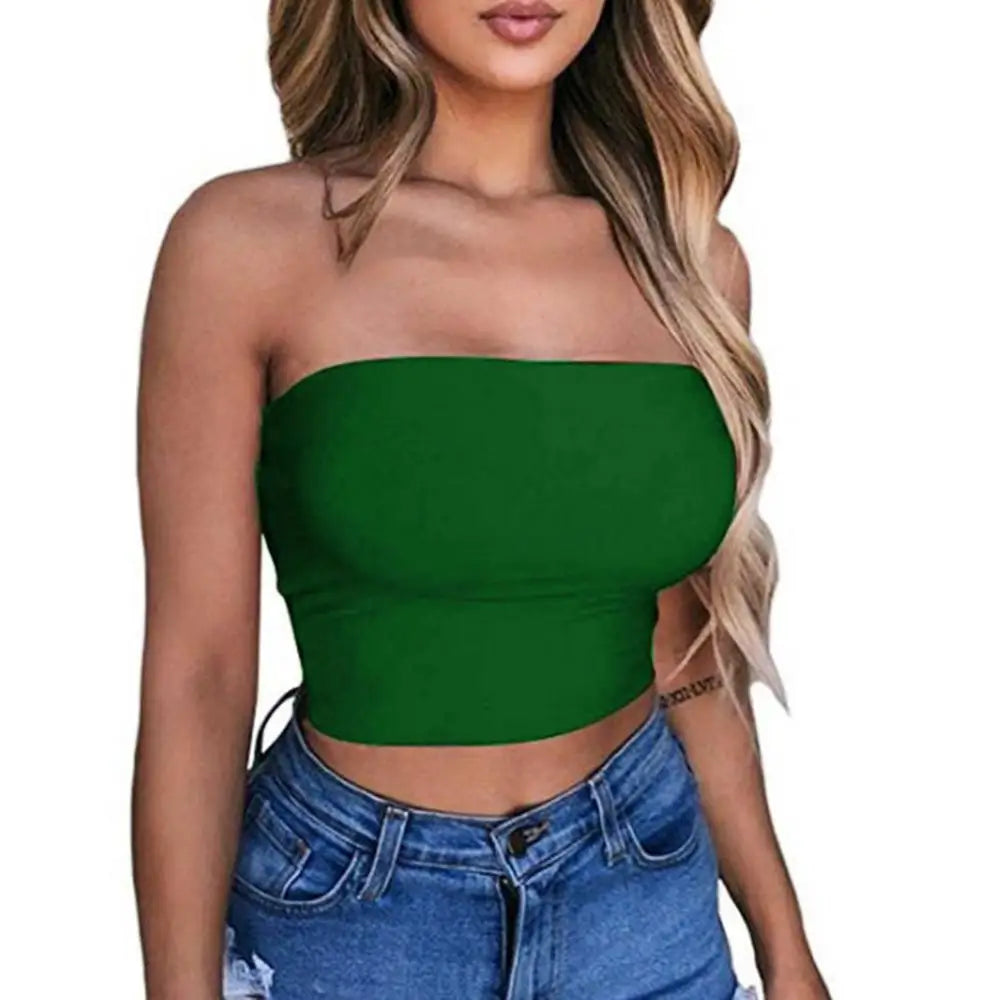 Women Tube Top Sexy Bodycon Crop Tube Top Solid Stretchy Tube Top Casual Every Day Tops Women's Strapless Cropped Mini Bustier