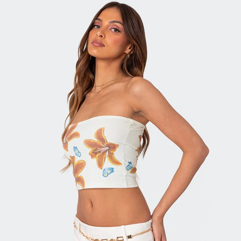Sexy Tube Top Floral Print Bralette Mujer Mini Lenceria Femenina Ladies Bandeau Top Strapless Bra For Women Underwear Bustier