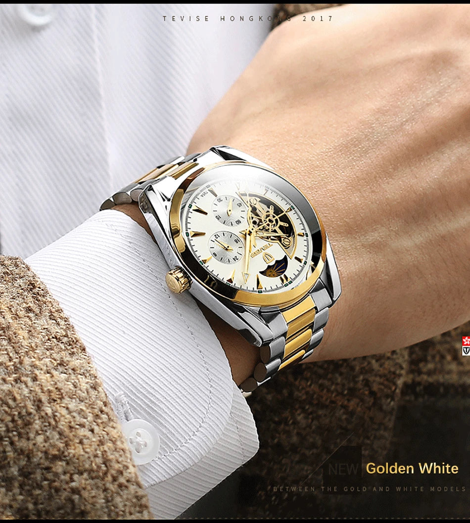 Relogio Masculino Tevise Mens Watches Top Brand Luxury Tourbillon Automatic Mechanical Watch Men Full Steel Waterproof Watches