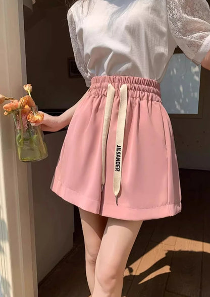 Shorts for Women Home Elastic Waist Short Pants Woman Pink Loose Elegant Classic Trend Baggy 2024 Hot Fashion Clothing Outfits