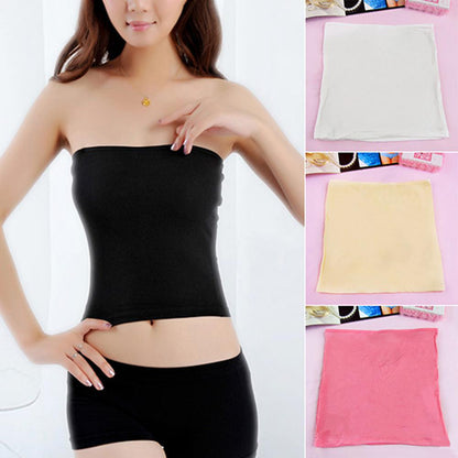 Women Boob Tube Top Solid Color Short Strapless Bandeau Tank Top Sexy Seamless Bralette Womens Underwear Summer Girls Tube Tops