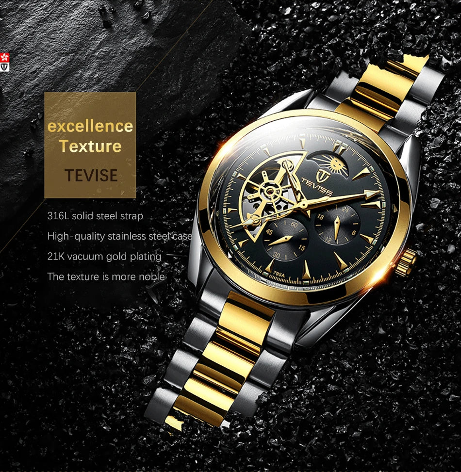 Relogio Masculino Tevise Mens Watches Top Brand Luxury Tourbillon Automatic Mechanical Watch Men Full Steel Waterproof Watches