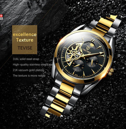Relogio Masculino Tevise Mens Watches Top Brand Luxury Tourbillon Automatic Mechanical Watch Men Full Steel Waterproof Watches