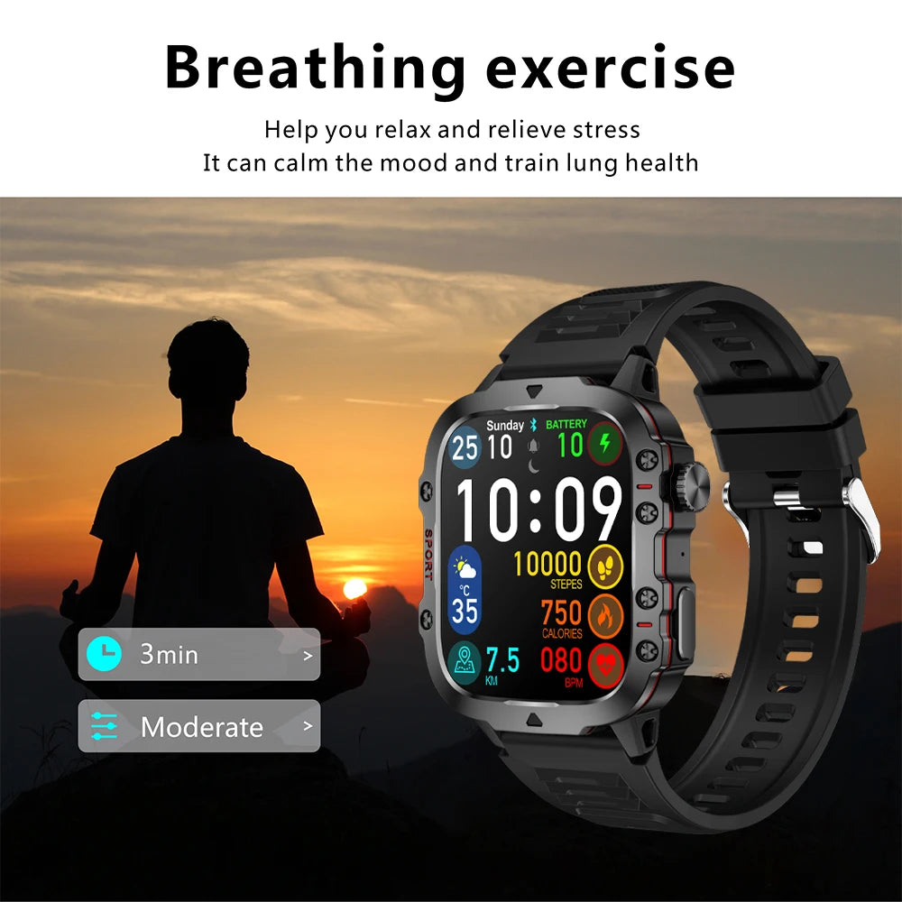 Smart Watch Men With LED Lighting Compass Sports Fitness Tracker Watch IP67 Waterproof Bluetooth Talk SmartWatch 2024