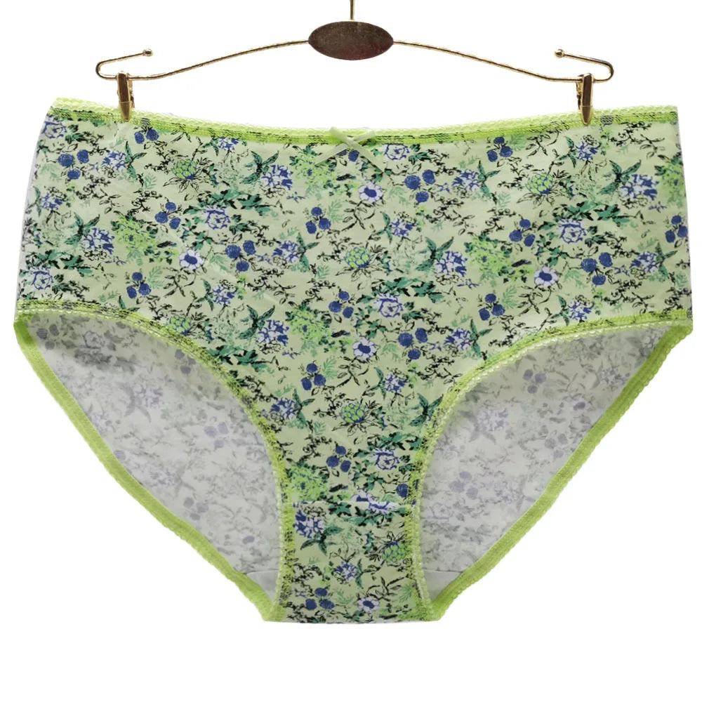 Woman Underwear Ladies Plus Size Briefs Print Cotton Panties Sexy Underpants Comfortable Breathable Knicke 2xl 3xl 4xl 6 pcs/lot