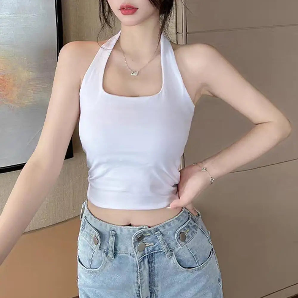 Women Halter Neck Tube Camis Sexy Backless Black White Tank Tops Streetwear Vest Female Crop Top Summer Basic T-shirts Ladies