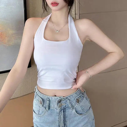 Women Halter Neck Tube Camis Sexy Backless Black White Tank Tops Streetwear Vest Female Crop Top Summer Basic T-shirts Ladies