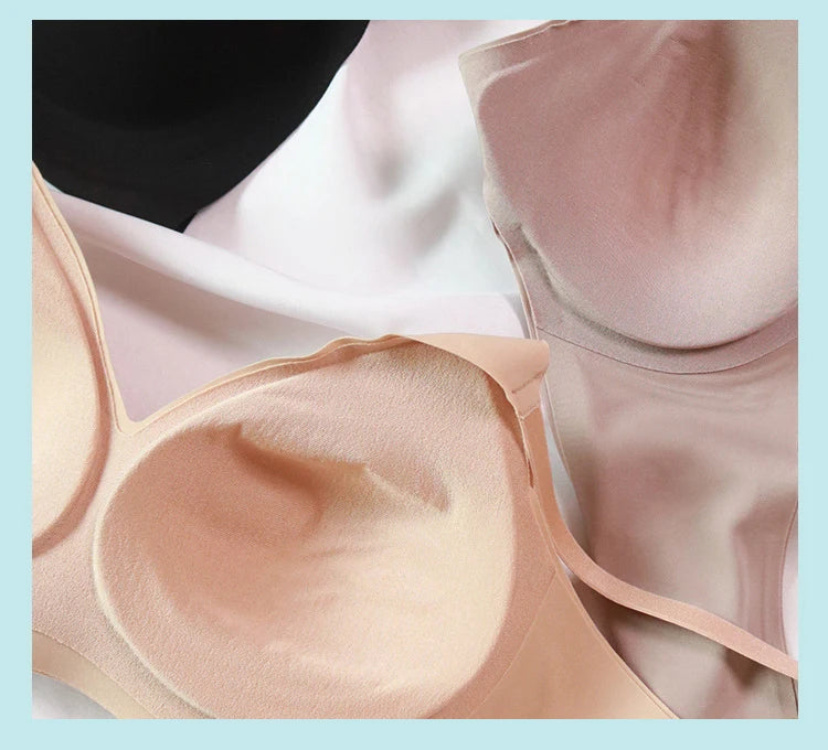 Women Silk Bra 89% Mulberry Silk 11% Spandex Lining 3/4 Cups Everyday wear Bra Wireless Wire Free Beige Black Intimates TA002
