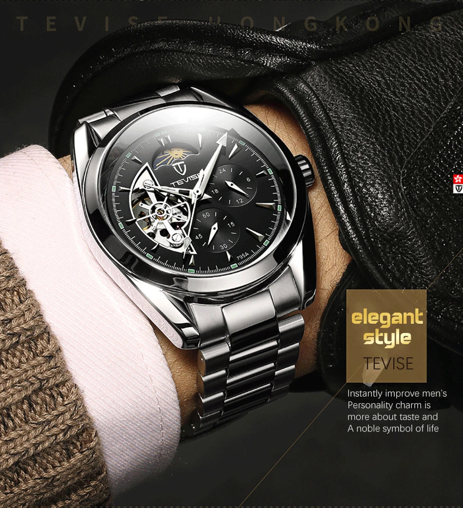 Relogio Masculino Tevise Mens Watches Top Brand Luxury Tourbillon Automatic Mechanical Watch Men Full Steel Waterproof Watches
