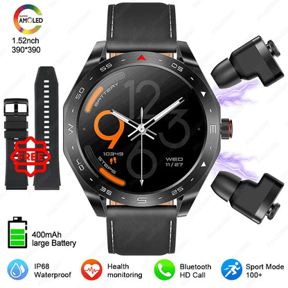 2025 New Smart Watch with TWS Earbuds 1.52 Inch AMOLED IP67 Waterproof Bluetooth Calls MP3 Music Smartwatch for Men Android iOS