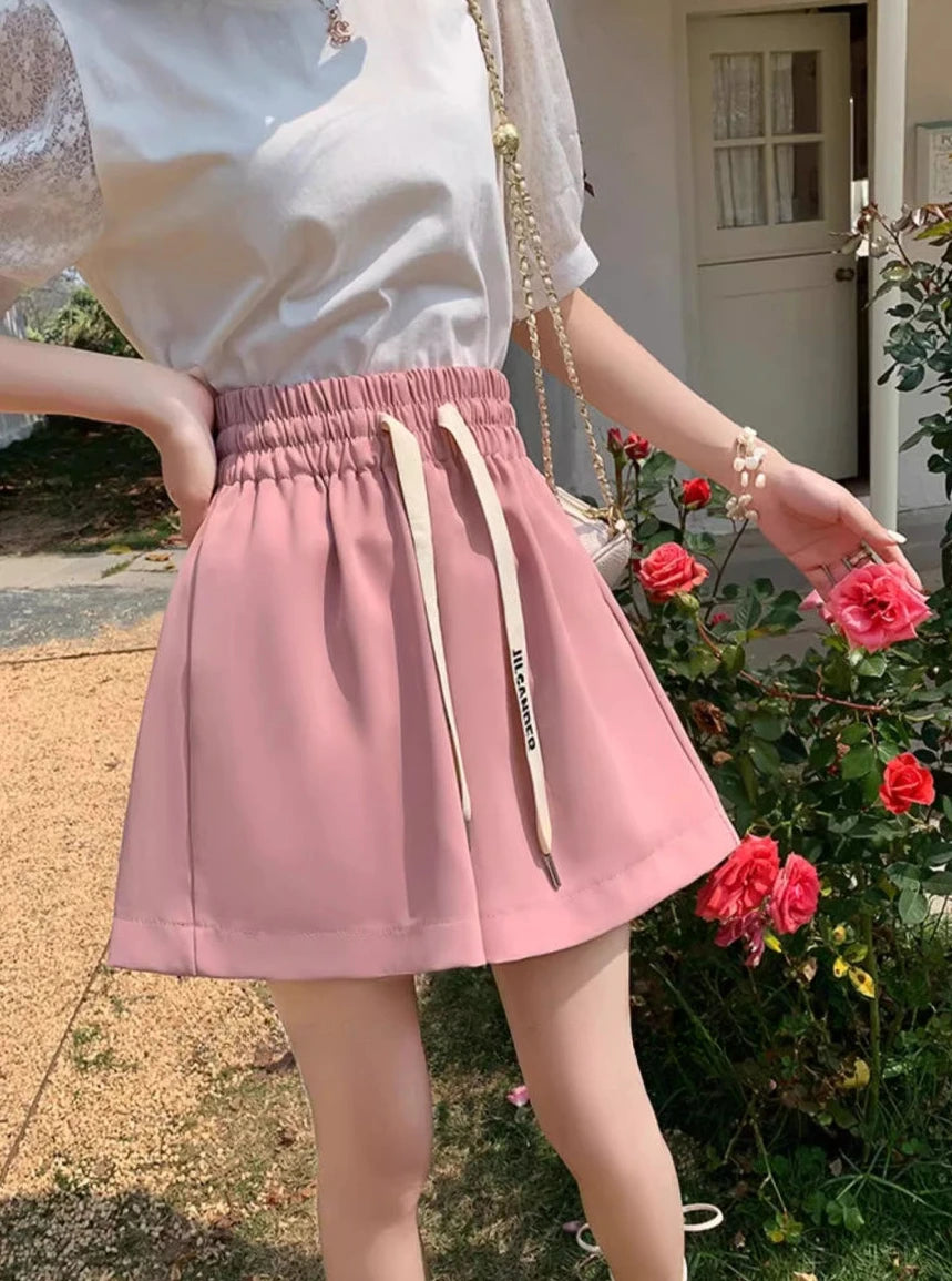 Shorts for Women Home Elastic Waist Short Pants Woman Pink Loose Elegant Classic Trend Baggy 2024 Hot Fashion Clothing Outfits