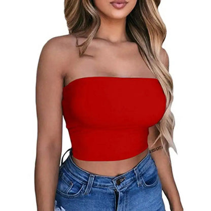 Women Tube Top Sexy Bodycon Crop Tube Top Solid Stretchy Tube Top Casual Every Day Tops Women's Strapless Cropped Mini Bustier