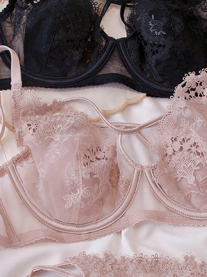 BANERDANNI Modest French Bra Set - Lace Minimizer Bust Reducer with Steel Ring Rabbit-Ear Slimming Support & Discreet Coverage
