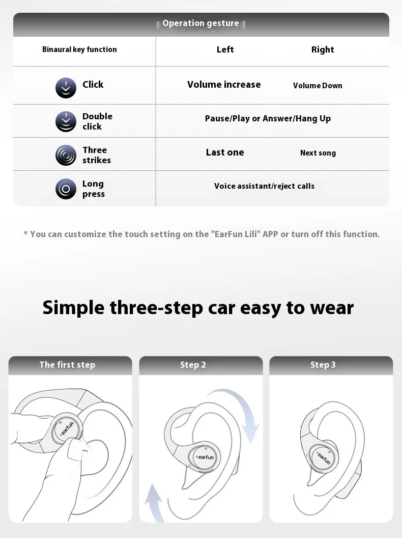 EarFun OpenJump Open-Ear Wireless Earbuds 4-mic AI Noise Cancellation IPX7 Waterproof Hi-Res LDAC Low Latency Earphone Custom