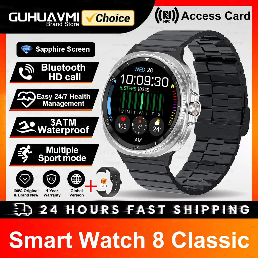 2025 NEW Smart Watch 8 Classic 46mm 1.43" AMOLED Screen IP68 Waterproof Sports Smartwatch BT Call Watch 7 Upgraded for Men Women