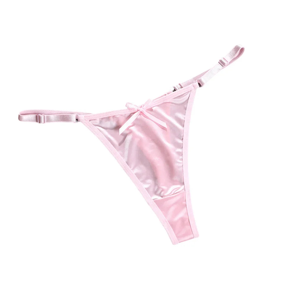 Sexy Women's Satin Soft G-Strings Thongs T-Panties Low Waist Bow Briefs Shorts Comfortable Female Underwear Трусы Женские