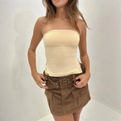 Tube Tops Women y2k Clothing Solid Color Off Shoulder Strapless Sleeveless Bandeau 2000s Fairycore Clothes Streetwear