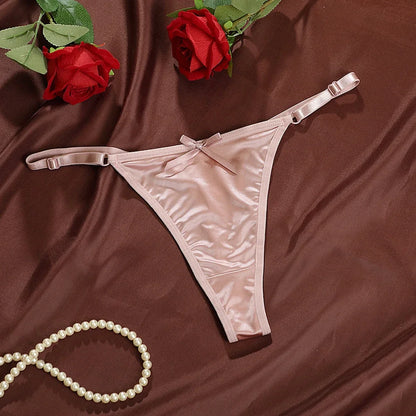 Sexy Women's Satin Soft G-Strings Thongs T-Panties Low Waist Bow Briefs Shorts Comfortable Female Underwear Трусы Женские