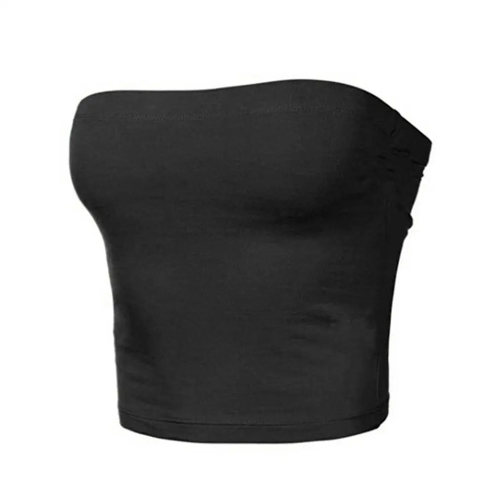 Women Tube Top Sexy Bodycon Crop Tube Top Solid Stretchy Tube Top Casual Every Day Tops Women's Strapless Cropped Mini Bustier