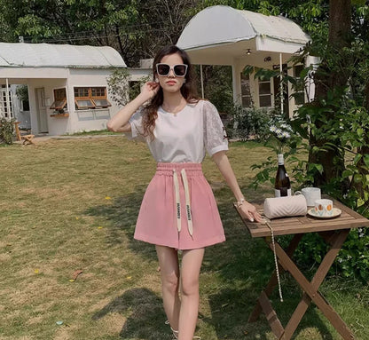 Shorts for Women Home Elastic Waist Short Pants Woman Pink Loose Elegant Classic Trend Baggy 2024 Hot Fashion Clothing Outfits