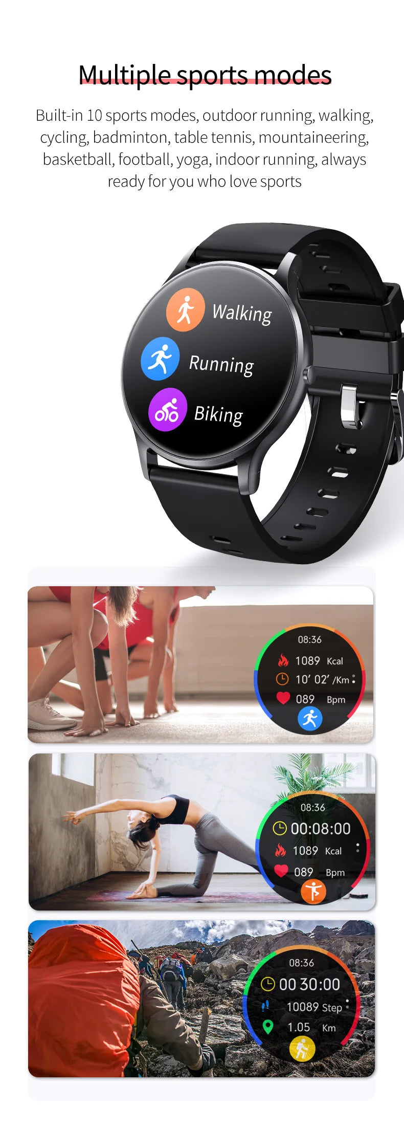 Smart Watch Men 1.3inch Bluetooth Sport Watches IP67 Waterproof Fitness Smartwatch Women