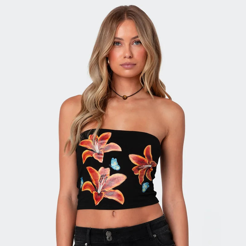 Sexy Tube Top Floral Print Bralette Mujer Mini Lenceria Femenina Ladies Bandeau Top Strapless Bra For Women Underwear Bustier