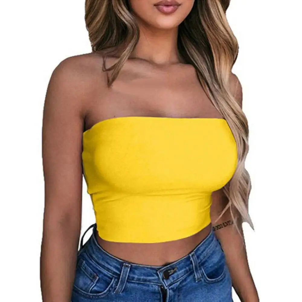 Women Tube Top Sexy Bodycon Crop Tube Top Solid Stretchy Tube Top Casual Every Day Tops Women's Strapless Cropped Mini Bustier