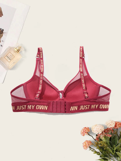 BEAUWEAR Fashion Letter Print Bra for Woman Push Up Bra with wire Mesh Underwear Breathable 75B 80B 85B 90B